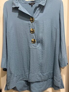 John Mark Soft Light Blue Button-Placket Tunic
